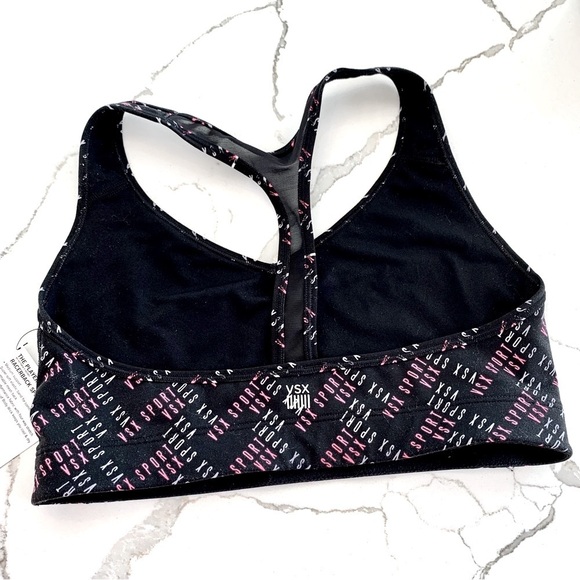 Victoria’s Secret Sport Black Pink Logo RacerBack Player Sports Bra Medium M - Picture 2 of 5